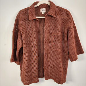 BDG Urban Outfitters Crochet Knit Button Down Shirt Terracotta NWOT S